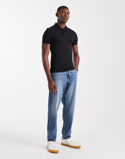 ASOS DESIGN essentials muscle fit polo in black