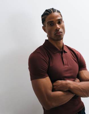 Asos Design Essentials Muscle Fit Polo In Brown