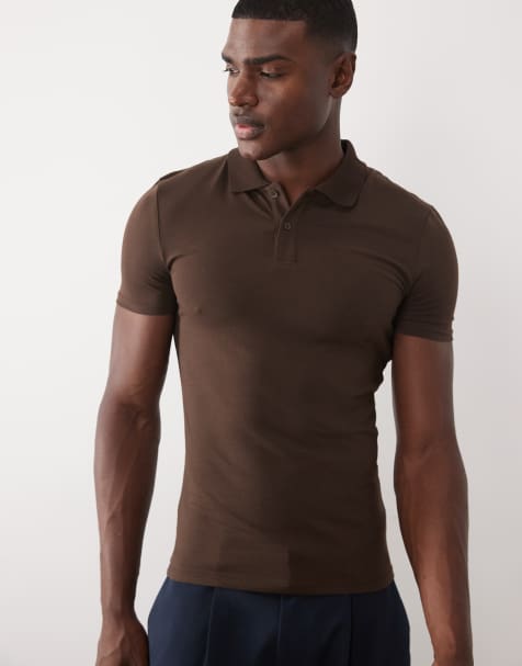 ASOS DESIGN Essentials muscle fit polo in brown - view 1