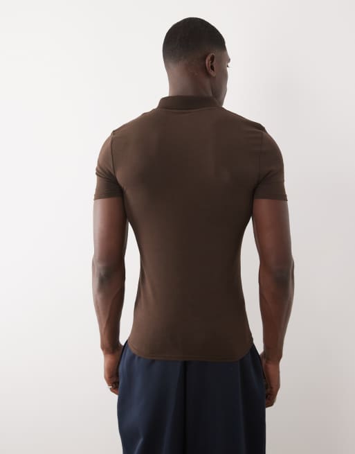 ASOS DESIGN Essentials muscle fit polo in brown, 5 of 5