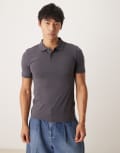 [ASOS DESIGN] ASOS DESIGN essentials muscle fit polo in charcoal pique-Grey XL Asphalt