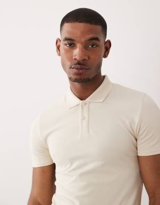 essentials muscle fit polo in charcoal pique-Neutral