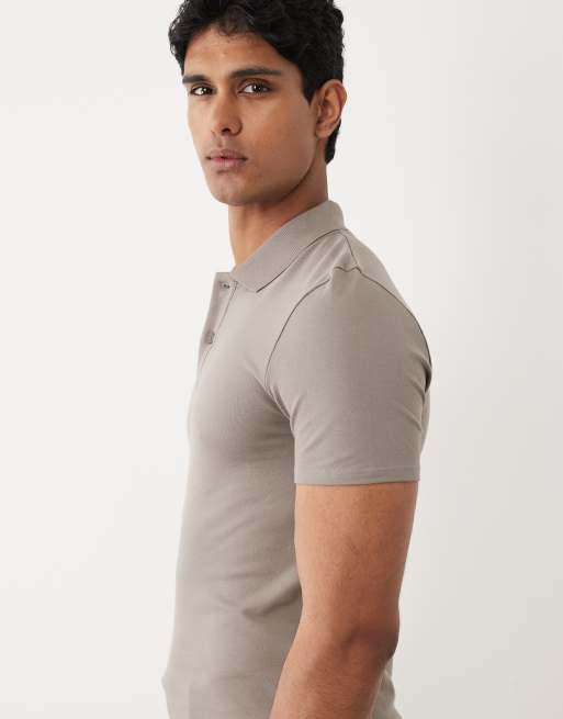 ASOS DESIGN essentials muscle fit polo in charcoal pique, 4 of 5
