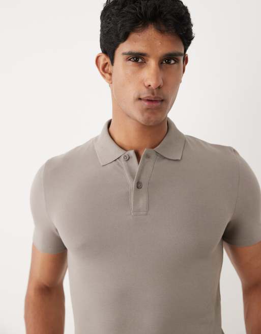 ASOS DESIGN essentials muscle fit polo in charcoal pique, 5 of 5