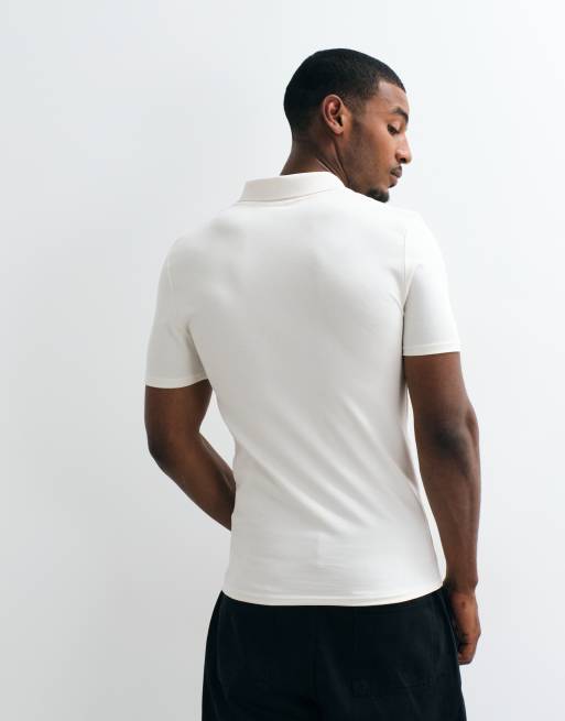 ASOS DESIGN Essentials muscle fit polo in cream pique, 4 of 5