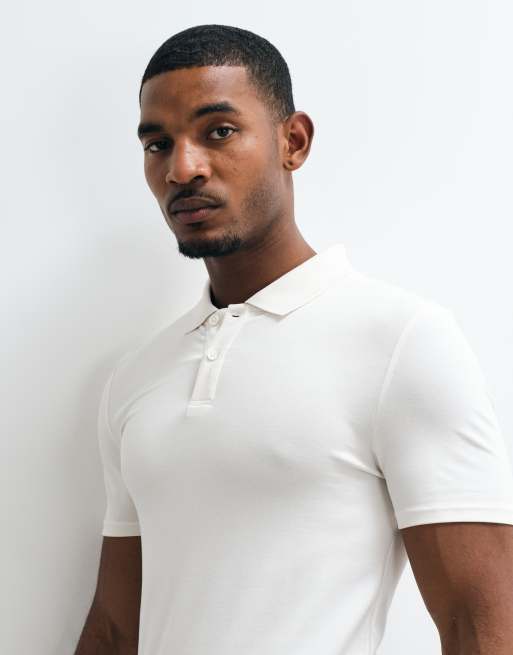 ASOS DESIGN Essentials muscle fit polo in cream pique, 5 of 5