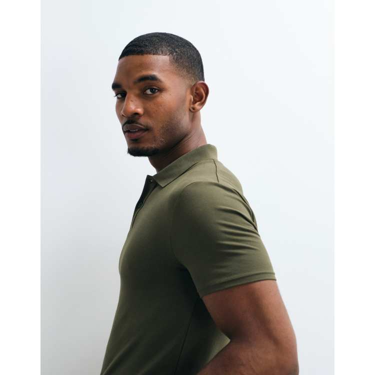 ASOS DESIGN Essentials muscle fit polo in khaki pique | ASOS