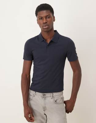 Asos Design Essentials Muscle Fit Polo In Navy