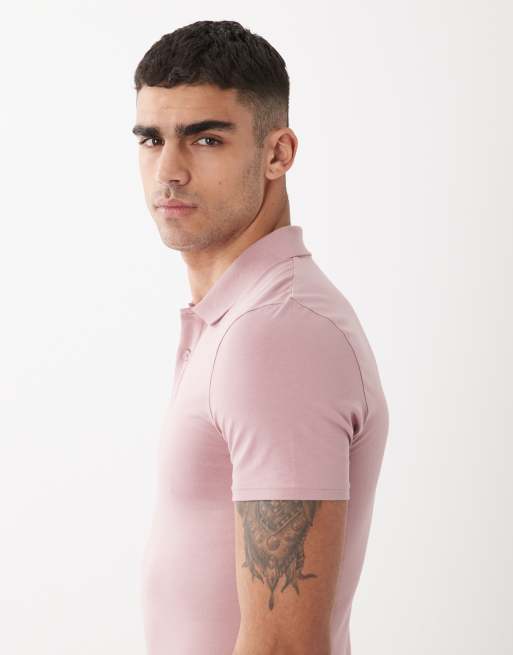 ASOS DESIGN Essentials muscle fit polo in pink, 4 of 5
