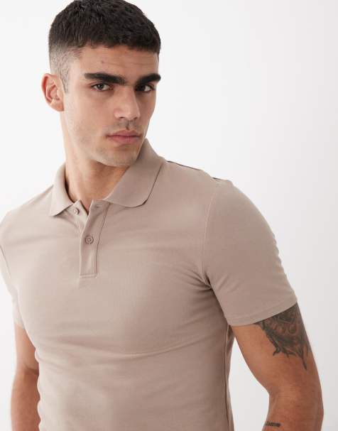 ASOS DESIGN essentials muscle fit polo in stone pique - view 1