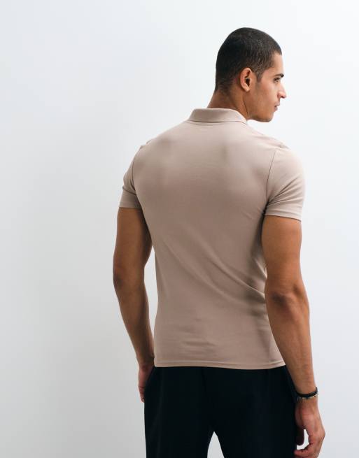 ASOS DESIGN Essentials muscle fit polo in stone pique, 5 of 5