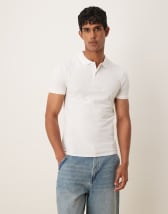 ASOS DESIGN muscle fit knitted rib polo t-shirt in khaki