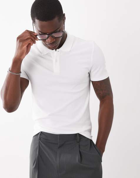 ASOS DESIGN Essentials muscle fit polo in white pique - view 1