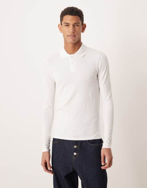 ASOS DESIGN - Essentials - Muscle fit polo met lange mouwen in wit - view 1