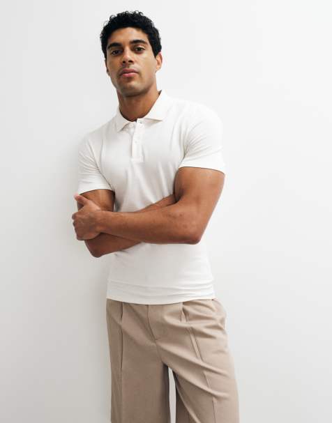 ASOS DESIGN Essentials muscle fit polo shirt in cream pique - view 1