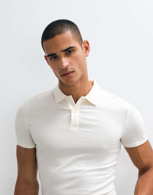 ASOS DESIGN Essentials muscle fit polo shirt in cream, 3 of 5