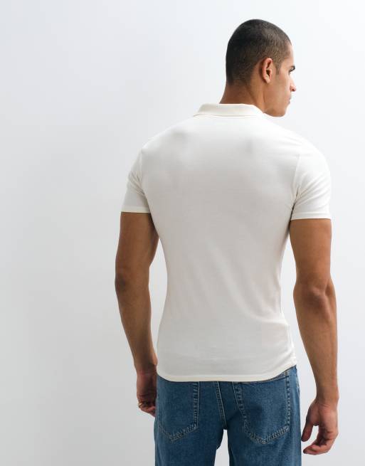 ASOS DESIGN Essentials muscle fit polo shirt in cream, 4 of 5