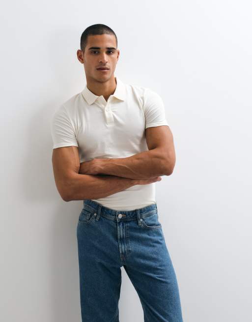 ASOS DESIGN Essentials muscle fit polo shirt in cream, 5 of 5