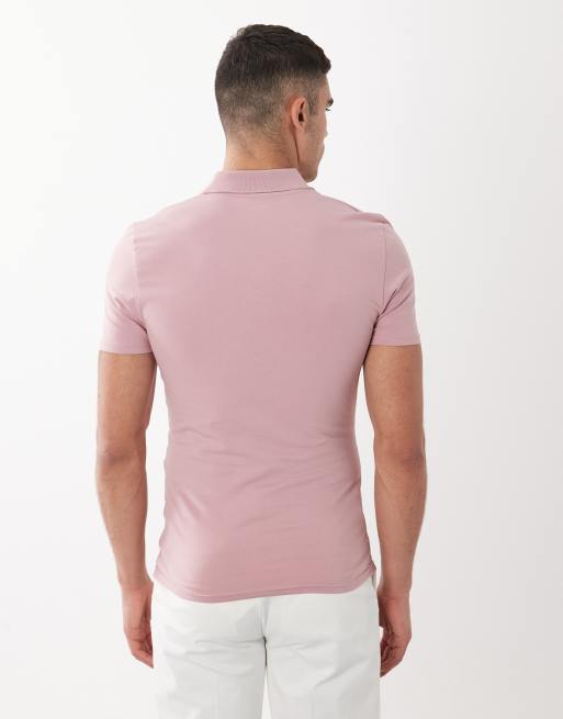 ASOS DESIGN Essentials muscle fit polo shirt in pink, 3 of 5