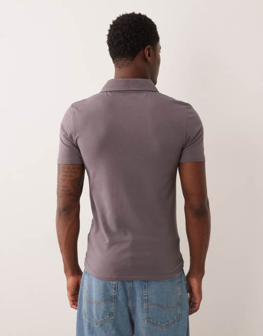 ASOS DESIGN Essentials muscle fit polo shirt with notch collar in charcoal , 3 of 5