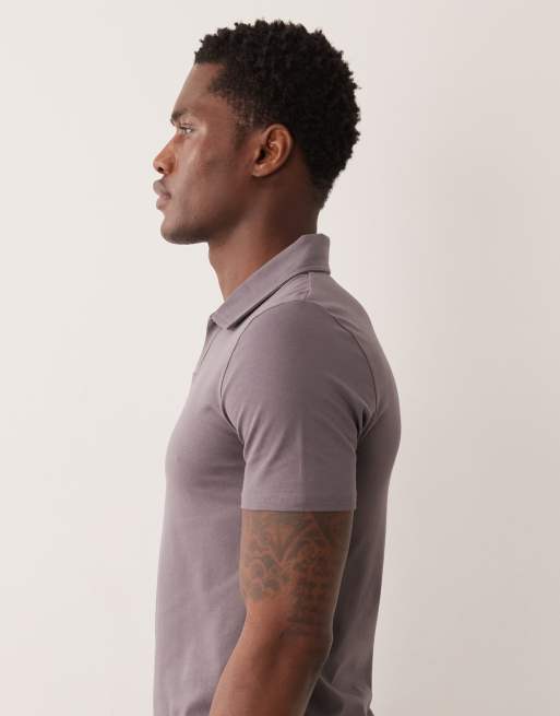 ASOS DESIGN Essentials muscle fit polo shirt with notch collar in charcoal , 4 of 5