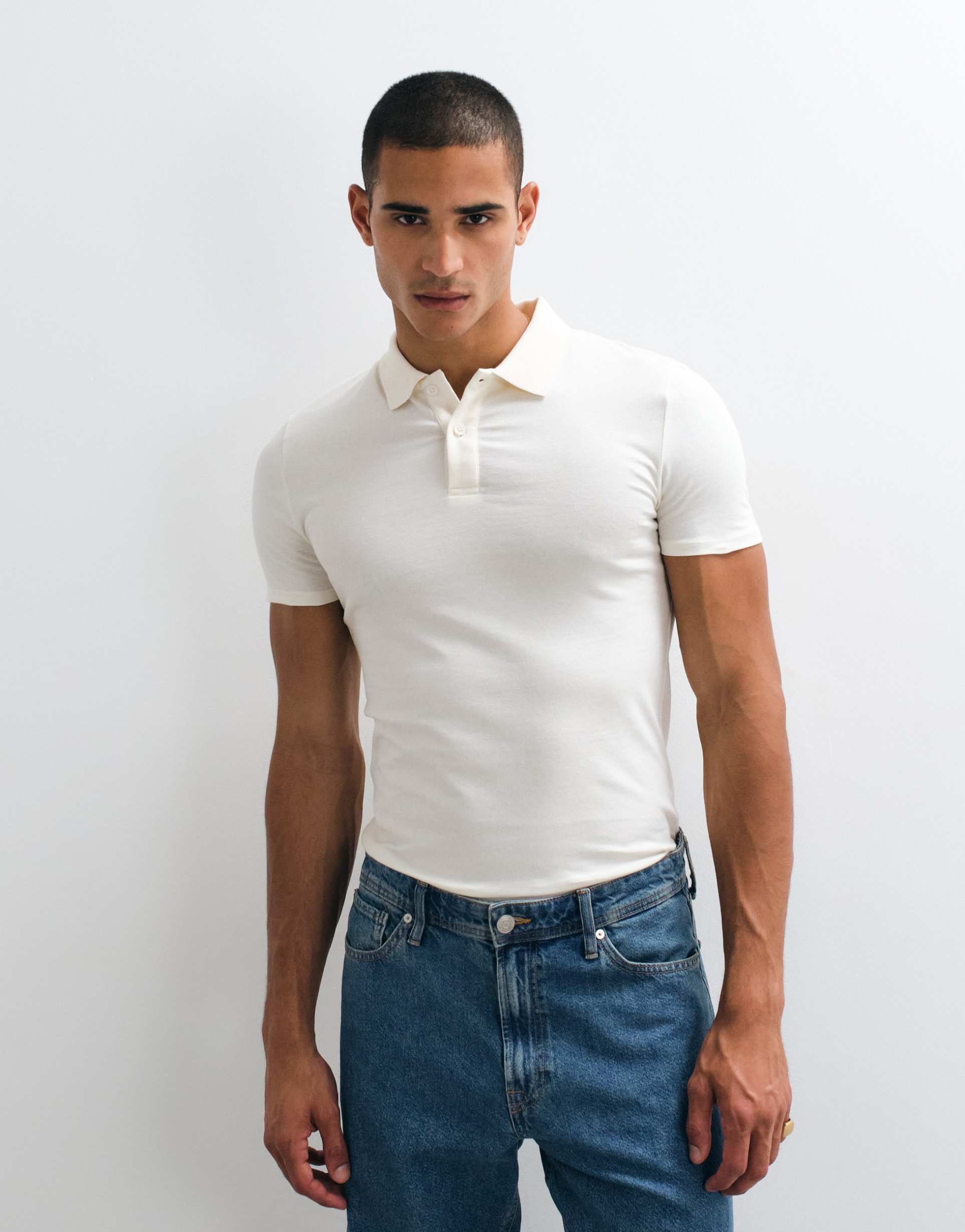 ASOS DESIGN Essentials muscle fit polos in cream