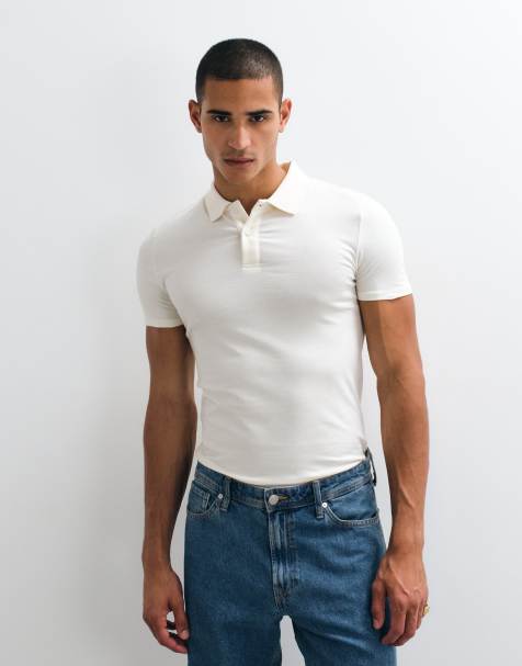 ASOS DESIGN Essentials muscle fit polo's in crème - view 1