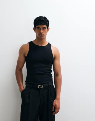 Asos Design Essentials Muscle Fit Rib Knit Tank Top In Black
