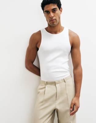 Asos Design Essentials Muscle Fit Rib Knit Tank Top In White