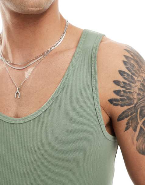 ASOS DESIGN essentials muscle fit rib vest in light green - view 2
