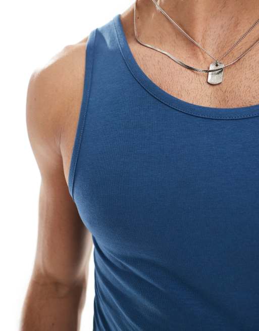 ASOS DESIGN essentials muscle fit singlet in blue   , 2 of 4