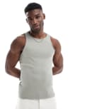 [ASOS DESIGN] ASOS DESIGN essentials muscle fit singlet in khaki rib-Green 2XL Forest fog