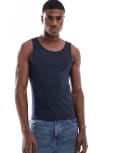 [ASOS DESIGN] ASOS DESIGN essentials muscle fit singlet in navy S NAVY BLAZER