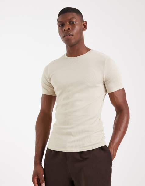 ASOS DESIGN Essentials muscle fit t-shirt in beige rib - view 1