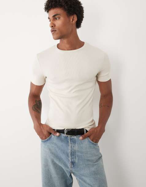 ASOS DESIGN Essentials muscle fit t-shirt in beige rib - view 1