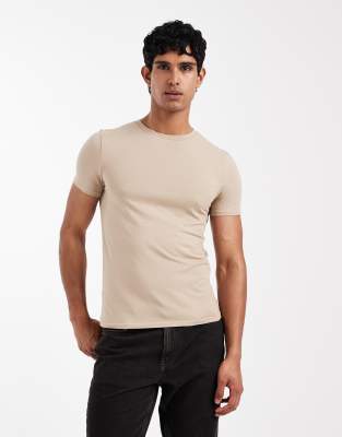 Asos Design Essentials Muscle Fit T-shirt In Neutral