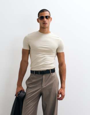 Asos Design Essentials Muscle Fit T-shirt In Neutral