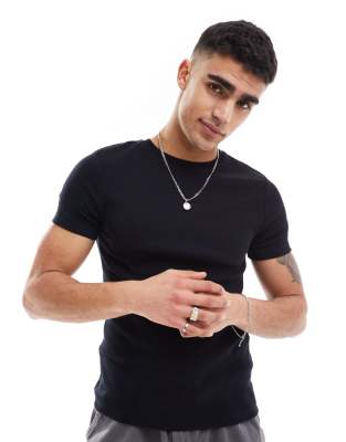 ASOS DESIGN ASOS DESIGN essentials muscle fit t-shirt in black rib