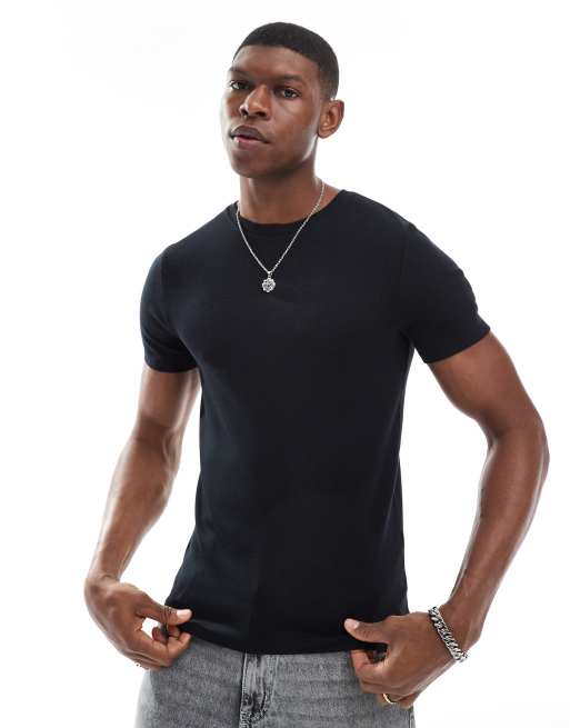 ASOS DESIGN essential muscle fit rib t-shirt in black