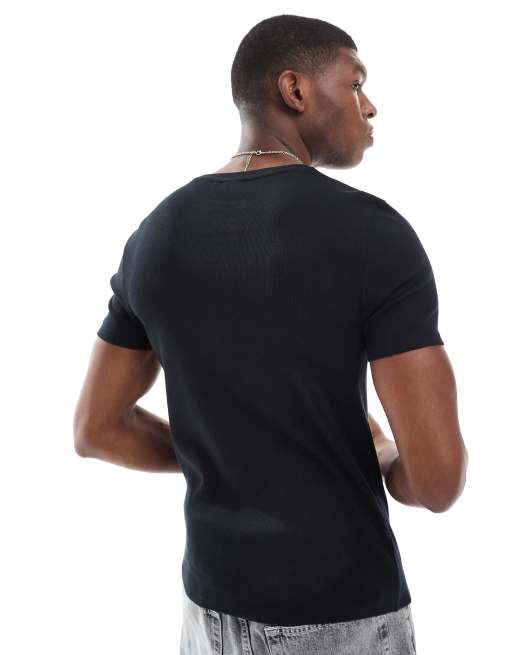 ASOS DESIGN essential muscle fit rib t-shirt in black