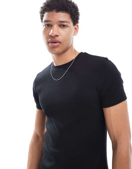 ASOS DESIGN essential muscle fit rib t-shirt in black