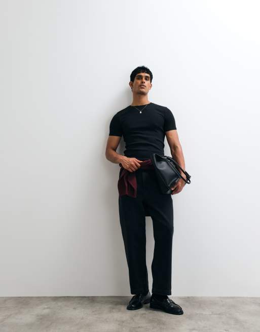 ASOS DESIGN essentials muscle fit T-shirt in black rib, 2 of 5