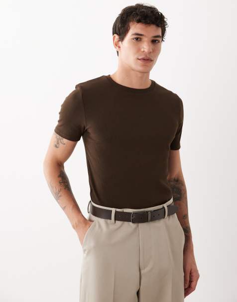 ASOS DESIGN Essentials muscle fit t-shirt in brown rib
