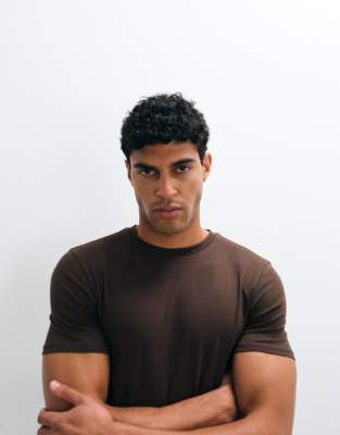 Asos Design Essentials Muscle Fit T-shirt In Brown