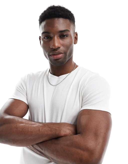 ASOS DESIGN essentials muscle fit T-shirt in cream rib, 3 of 4