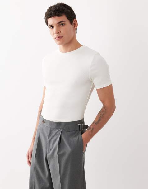 ASOS DESIGN essentials muscle fit T-shirt in cream rib - view 1