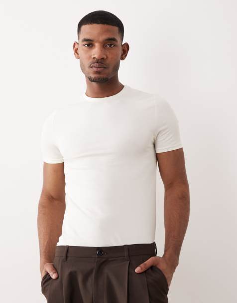 ASOS DESIGN essentials muscle fit T-shirt in cream - view 1