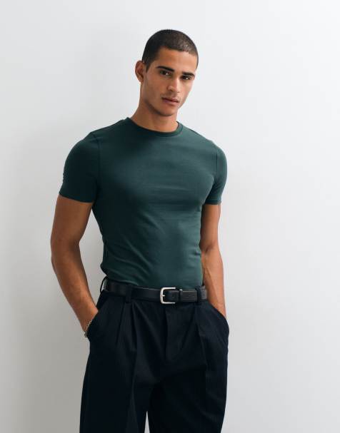 ASOS DESIGN essentials muscle fit t-shirt in dark green - view 1