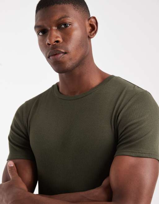ASOS DESIGN Essentials muscle fit T-shirt in khaki rib , 5 of 5