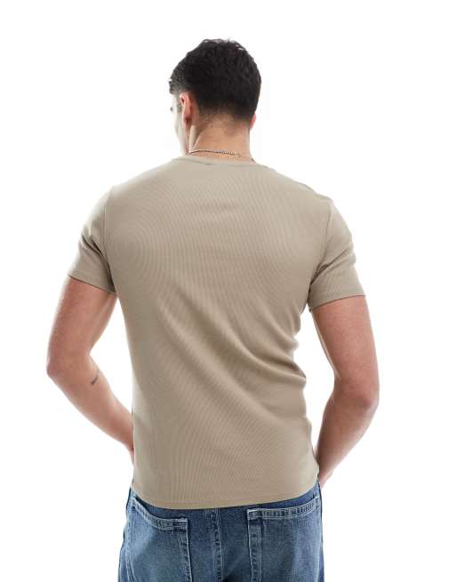 ASOS DESIGN essentials muscle fit T-shirt in stone rib, 4 of 4